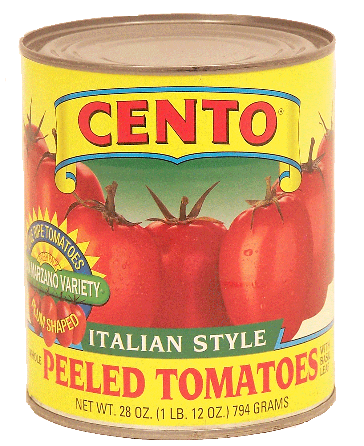 Cento  italian style peeled tomatoes with basil leaf, plum shaped Full-Size Picture